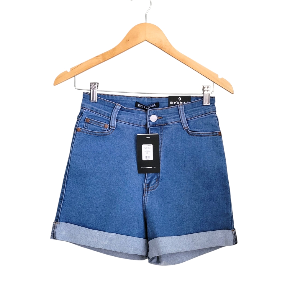 Fashion Nova Blue Jean Shorts High-Waisted Cuffed